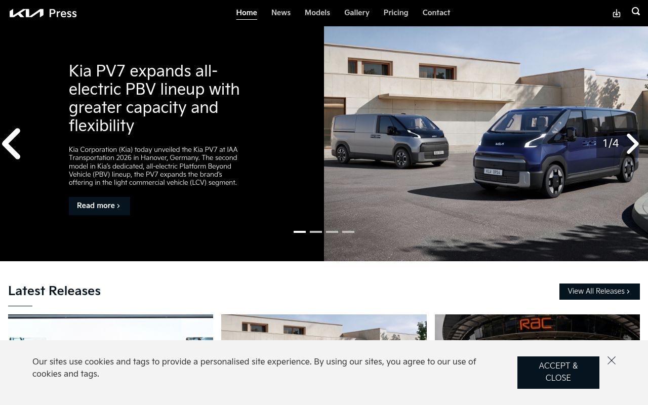 Homepage screenshot of kiapressoffice.com