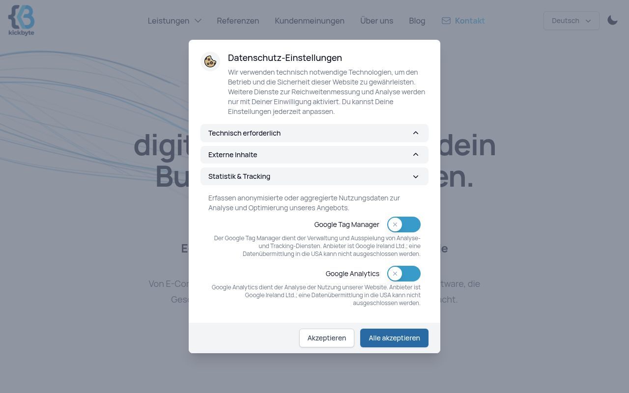Homepage screenshot of kickbyte.de