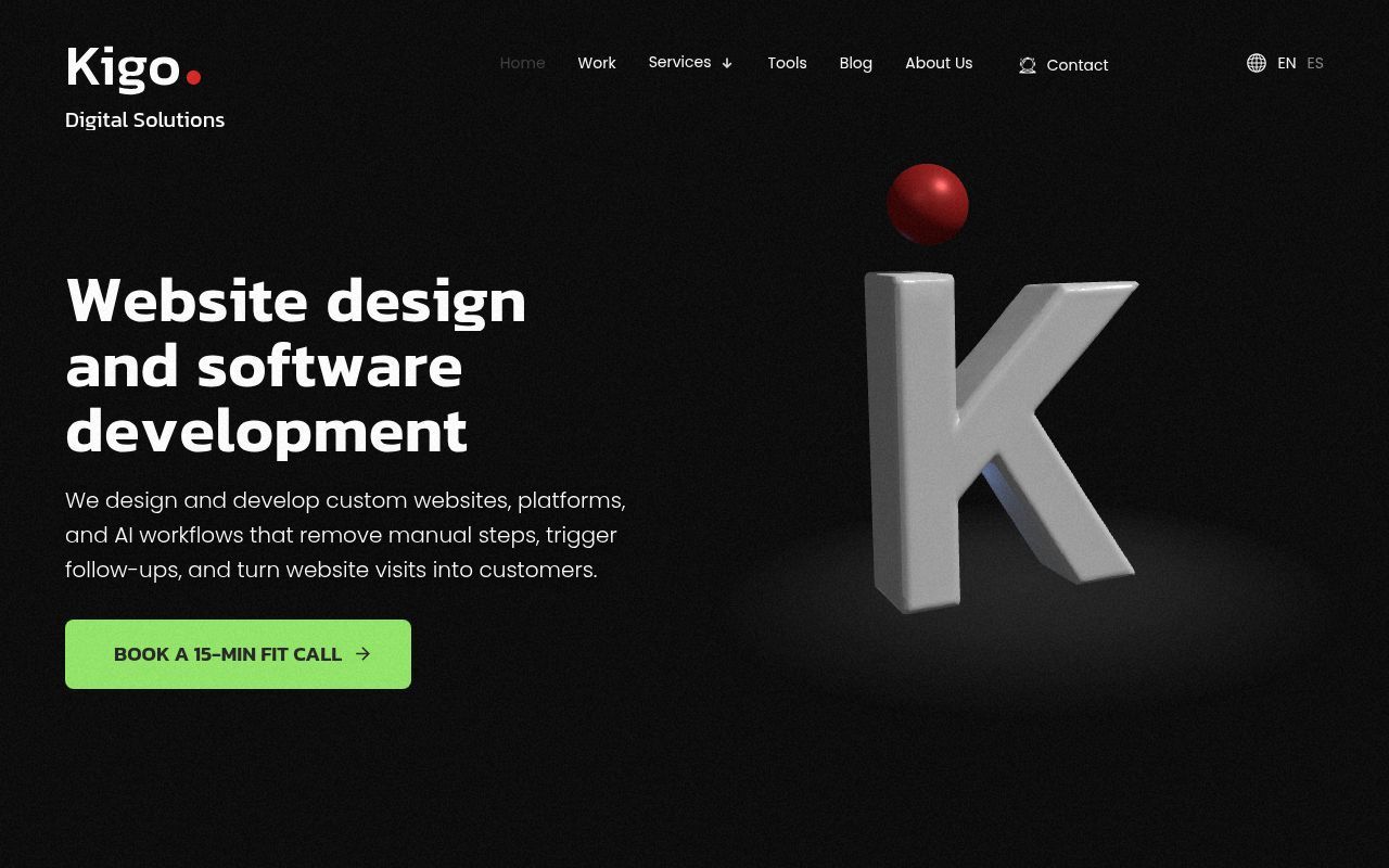 Homepage screenshot of kigo.studio