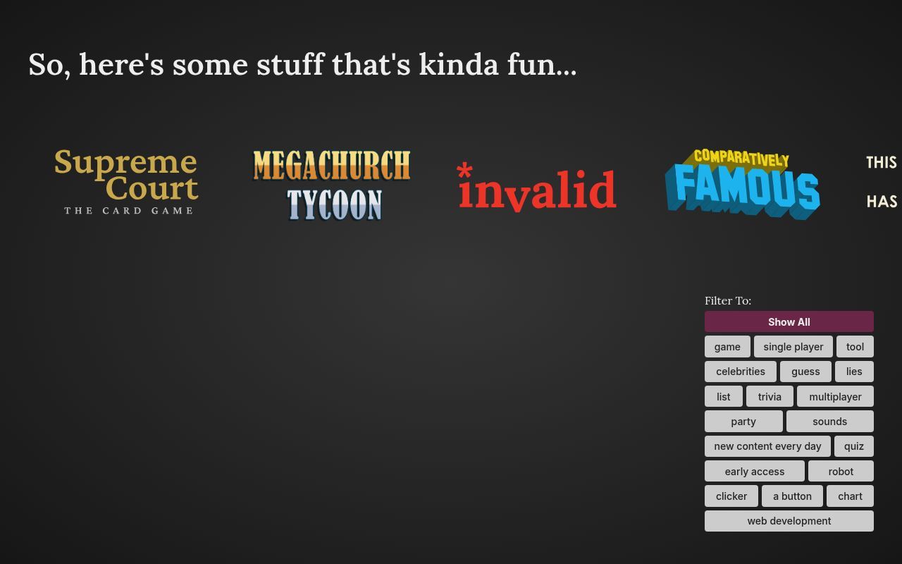 Homepage screenshot of kinda.fun