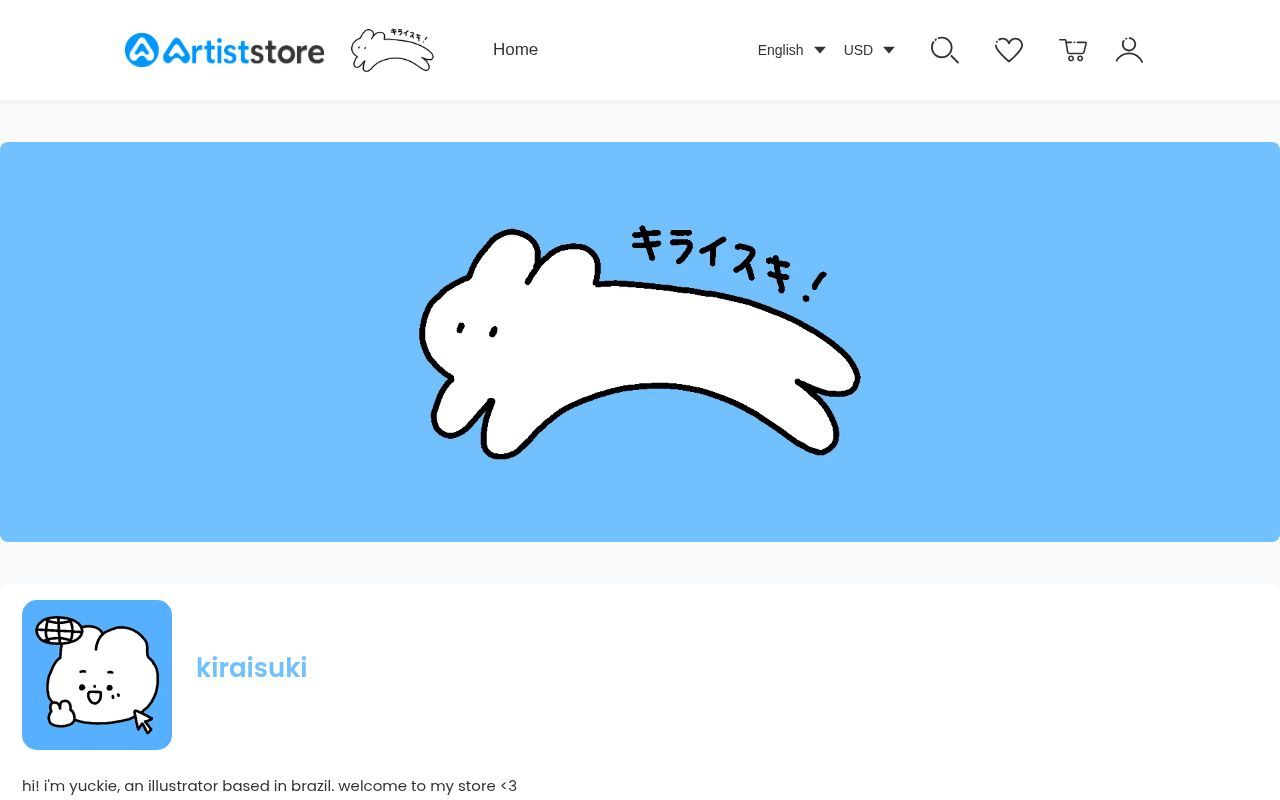 Homepage screenshot of kiraisuki.artiststore.com
