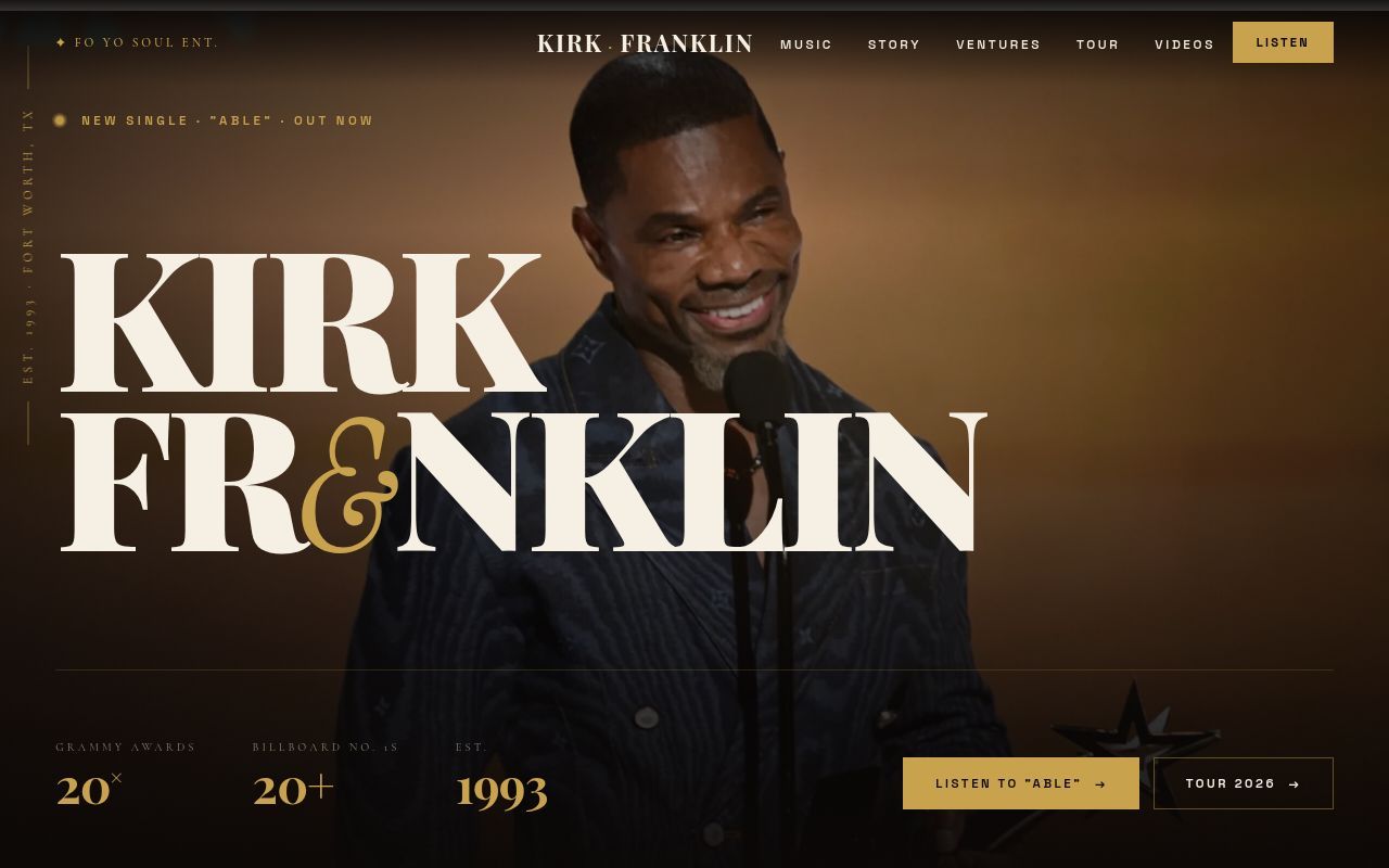 Homepage screenshot of kirkfranklin.com