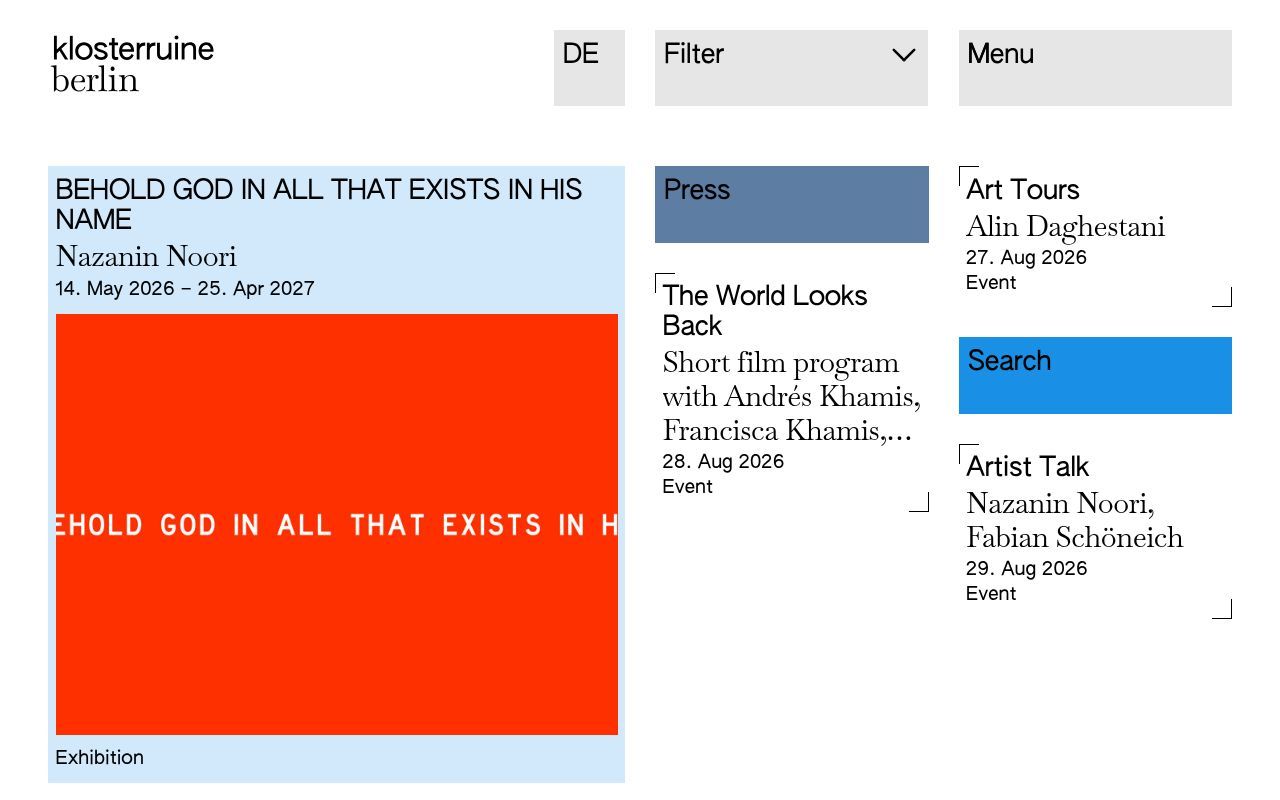 Homepage screenshot of klosterruine.berlin