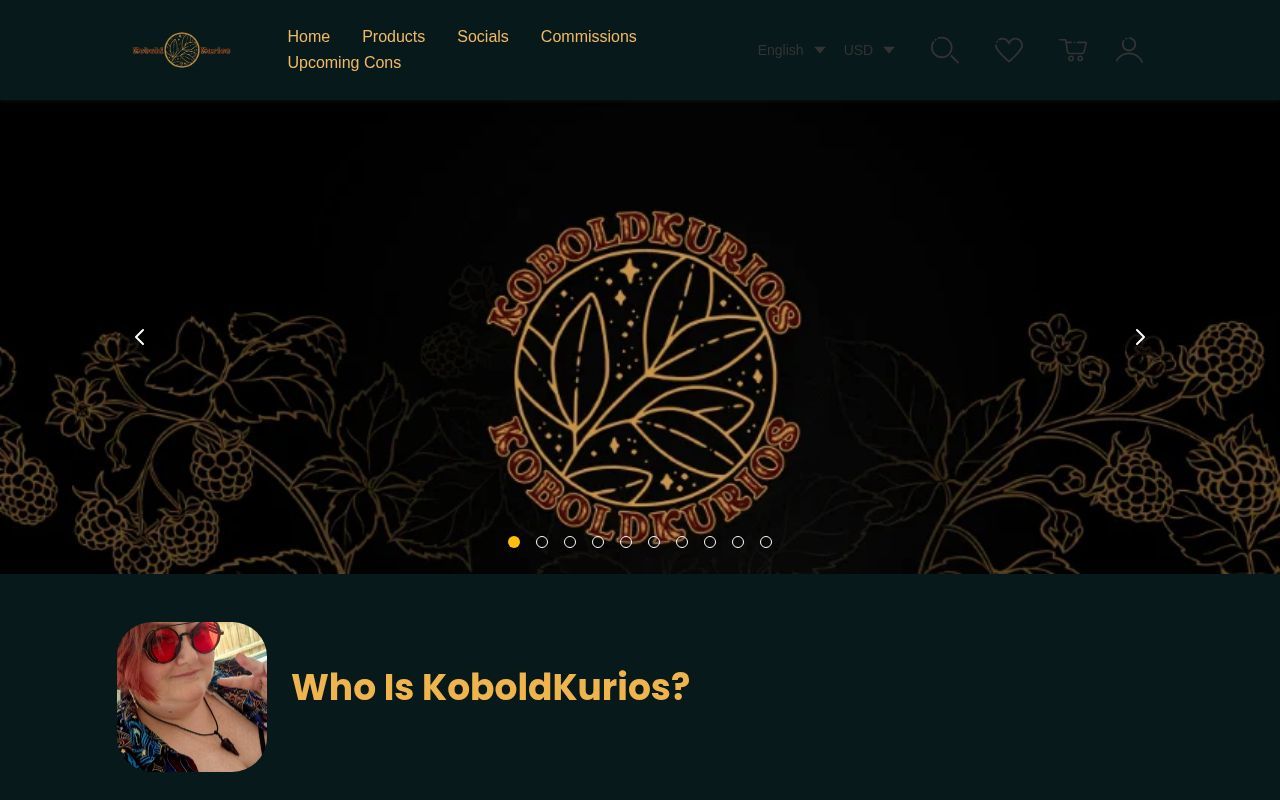 Homepage screenshot of koboldkurios.artiststore.com