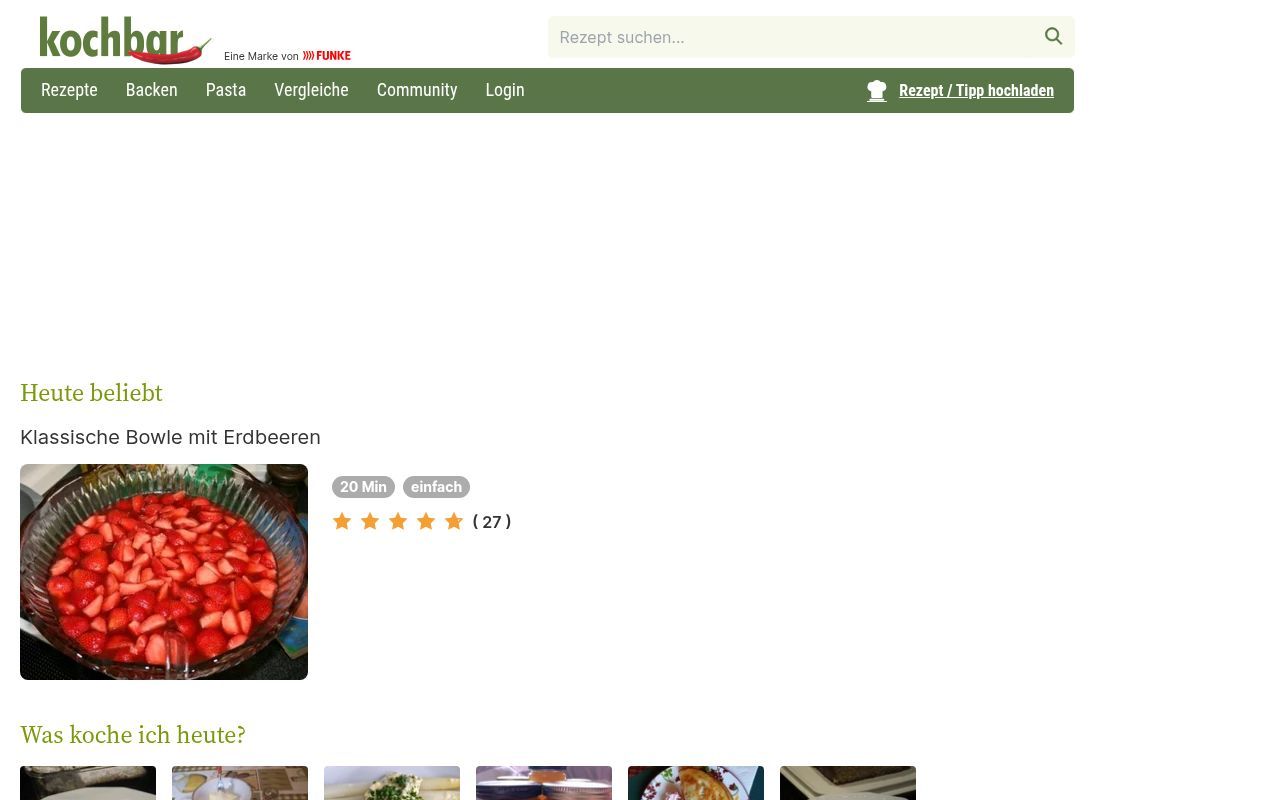 Homepage screenshot of kochbar.de
