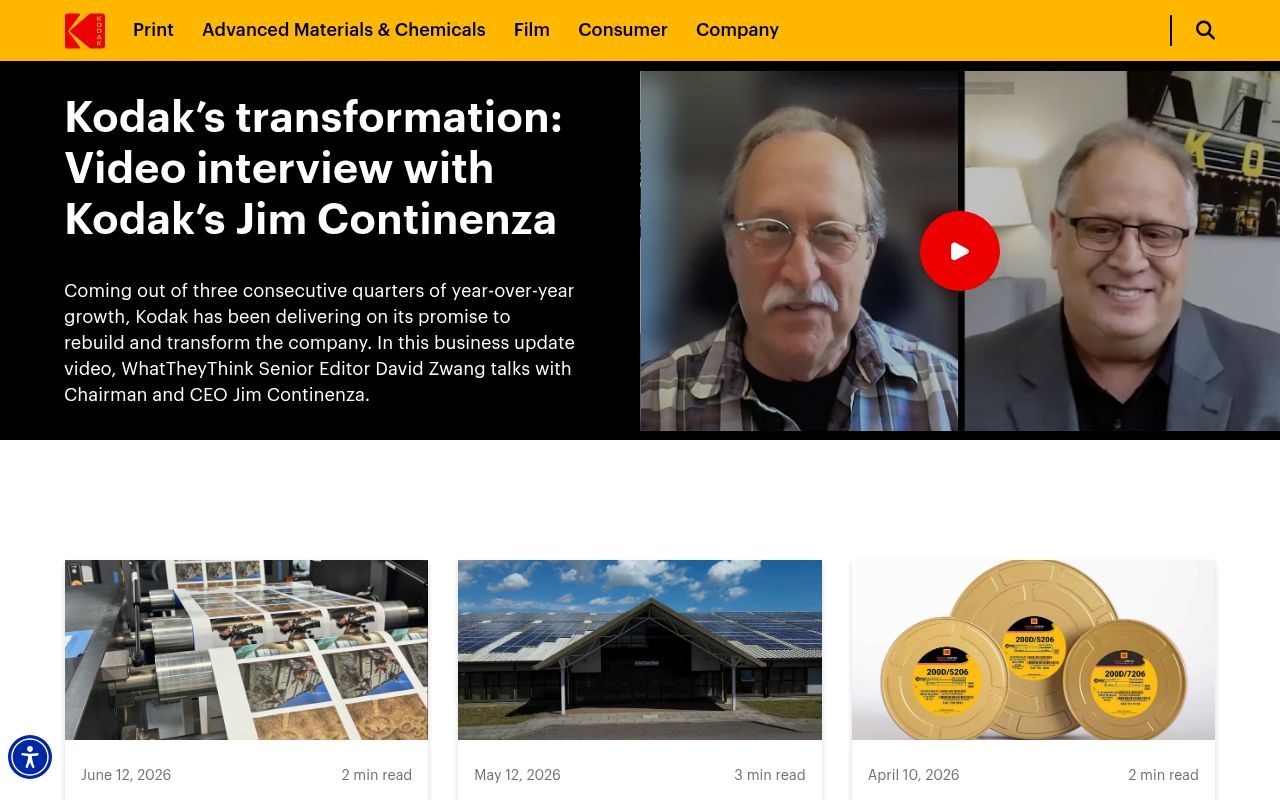 Homepage screenshot of kodak.com