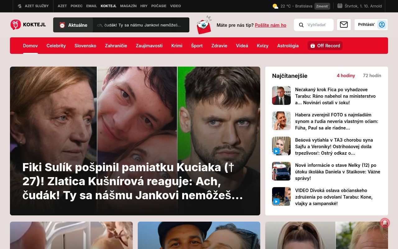 Homepage screenshot of koktejl.azet.sk