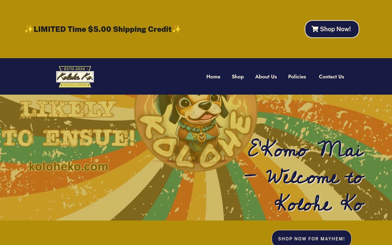 Homepage screenshot of koloheko.com