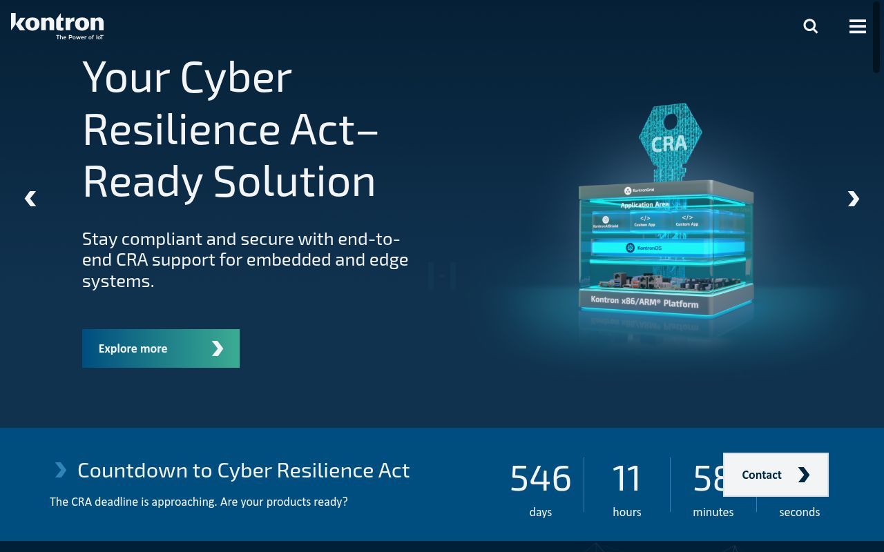 Homepage screenshot of kontron.com