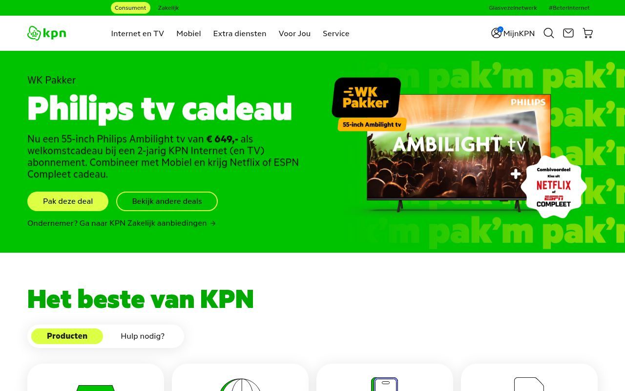Homepage screenshot of kpn.com