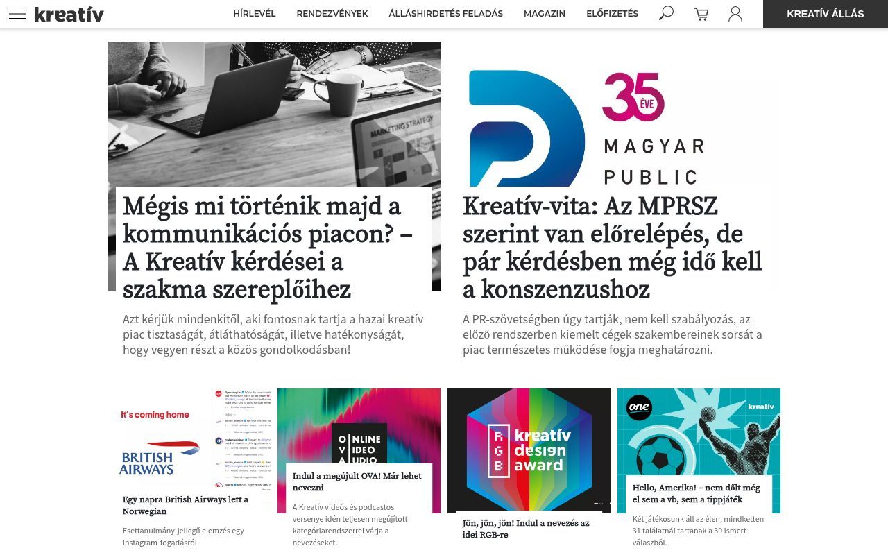 Homepage screenshot of kreativ.hu