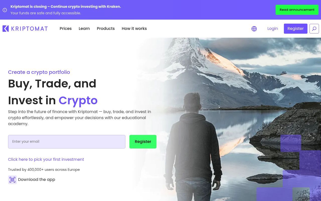 Homepage screenshot of kriptomat.io