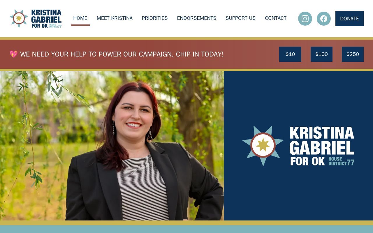 Homepage screenshot of kristinaforoklahoma.com