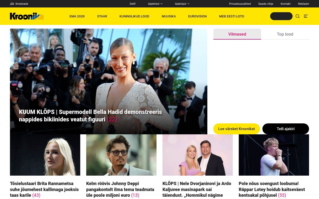 Homepage screenshot of kroonika.delfi.ee