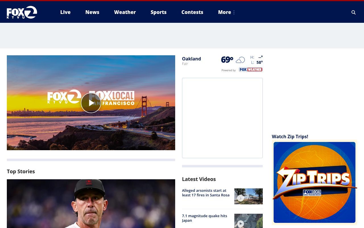 Homepage screenshot of ktvu.com
