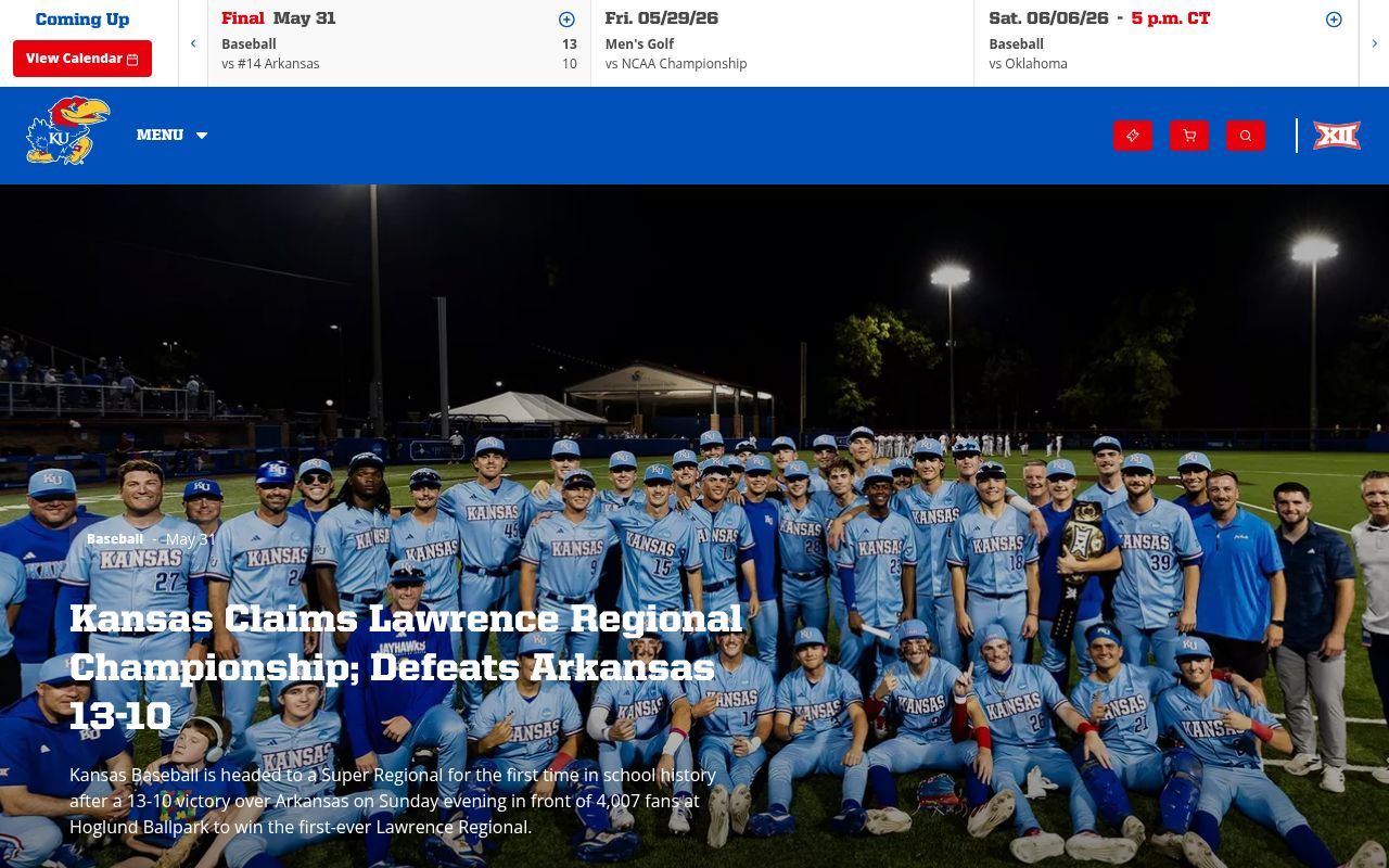 Homepage screenshot of kuathletics.com