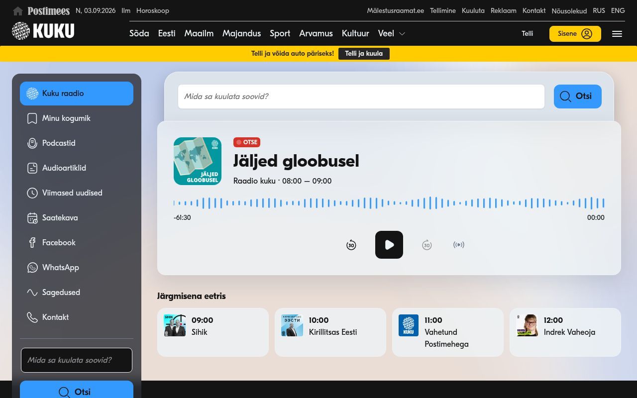 Homepage screenshot of kuku.postimees.ee