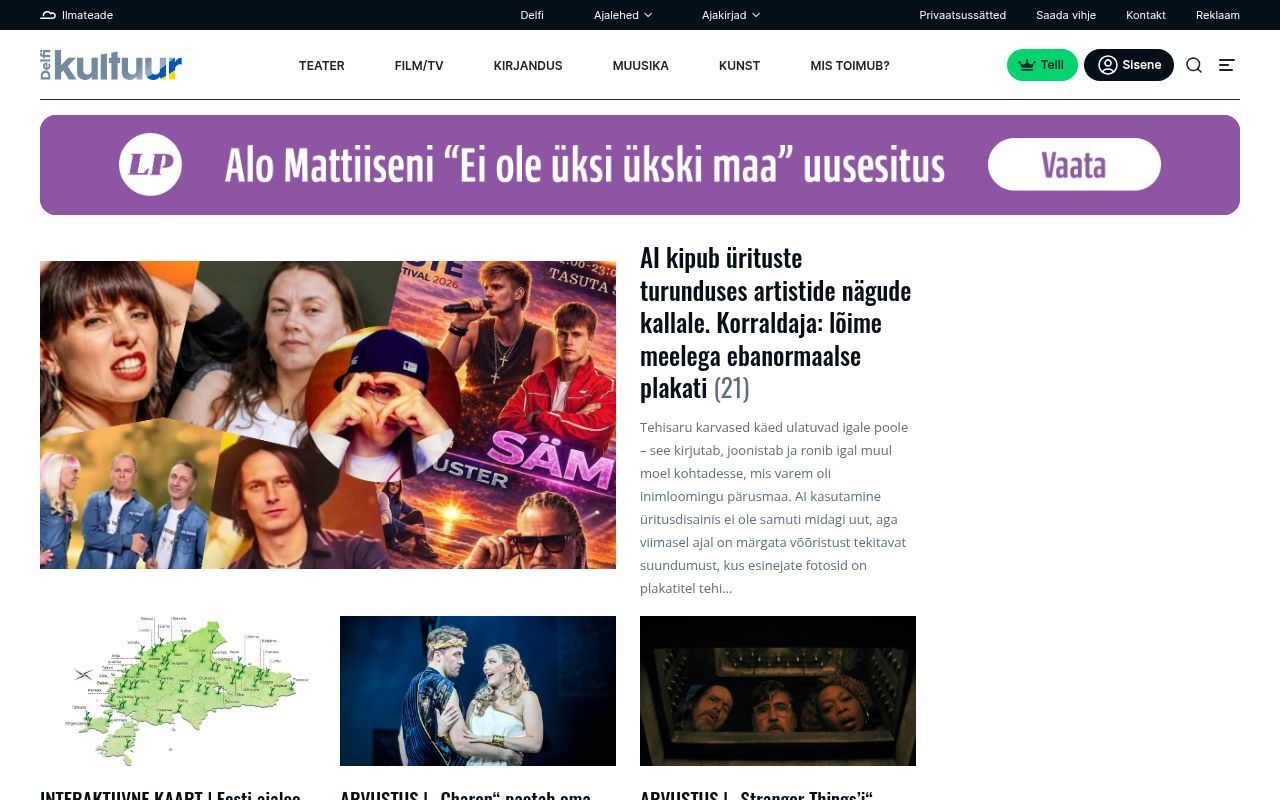Homepage screenshot of kultuur.delfi.ee