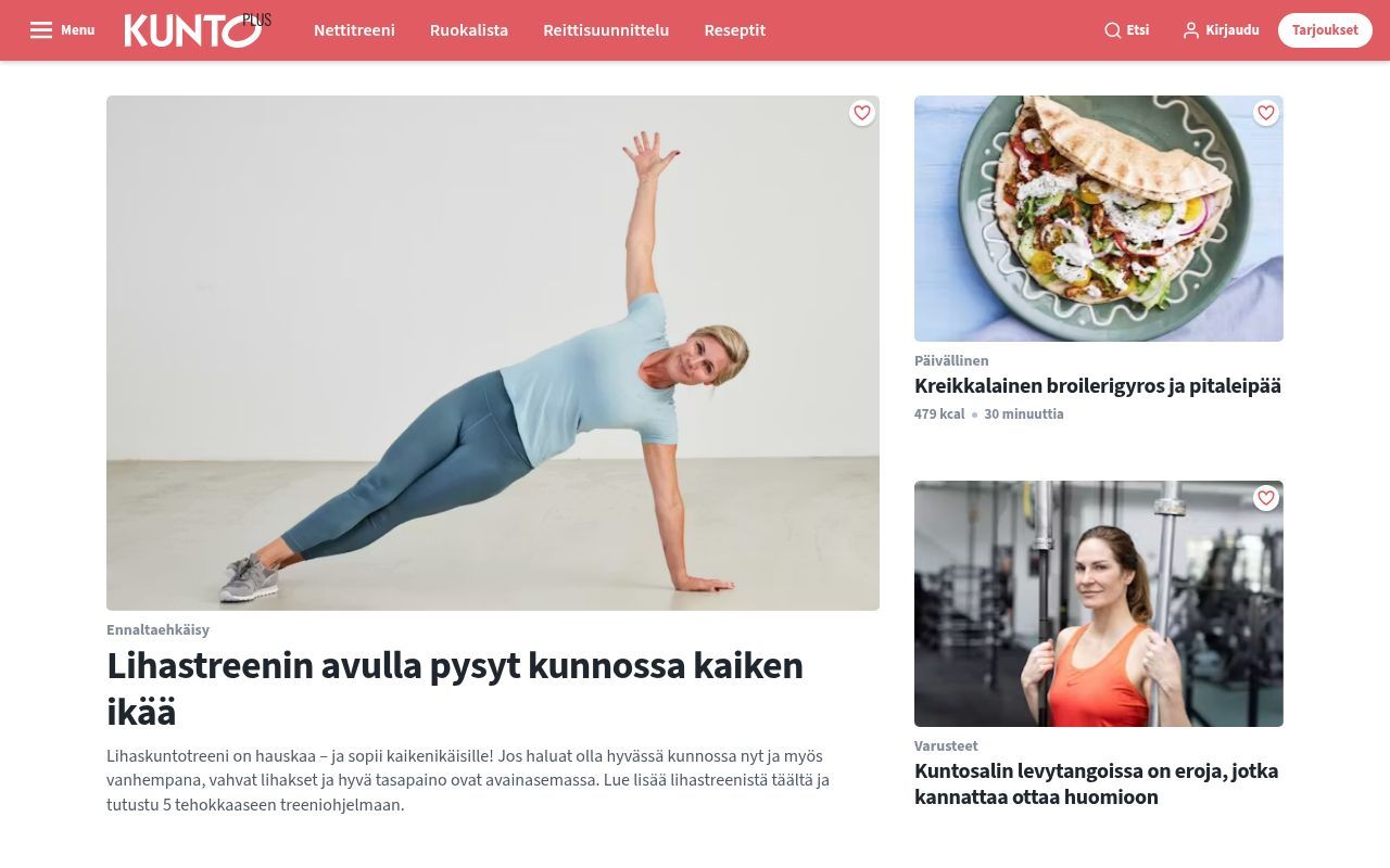 Homepage screenshot of kuntoplus.fi