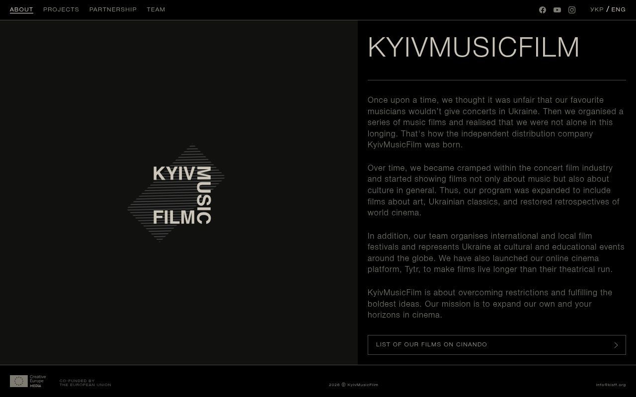 Homepage screenshot of kyivmusicfilm.com