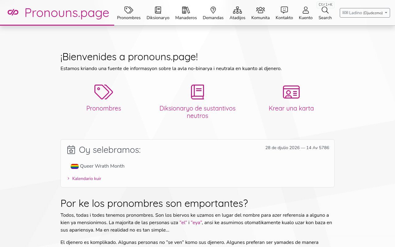Homepage screenshot of lad.pronouns.page