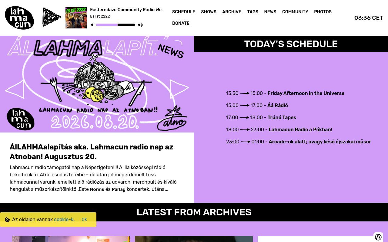 Homepage screenshot of lahmacun.hu