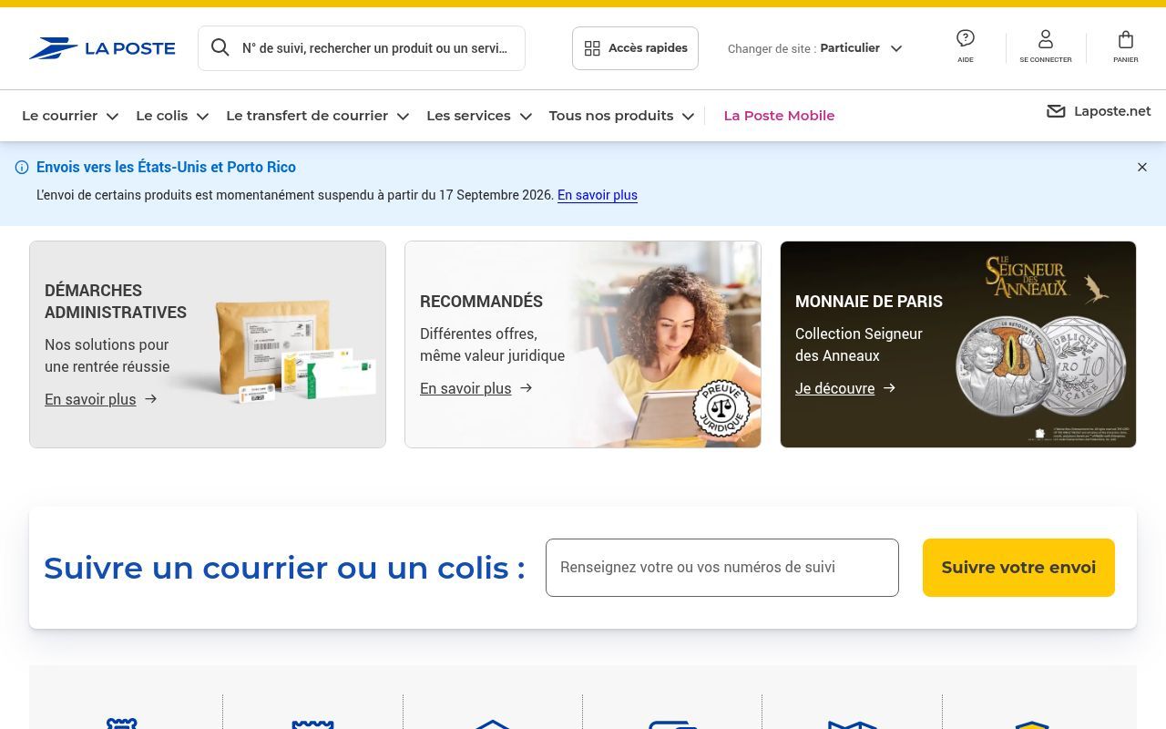 Homepage screenshot of laposte.fr