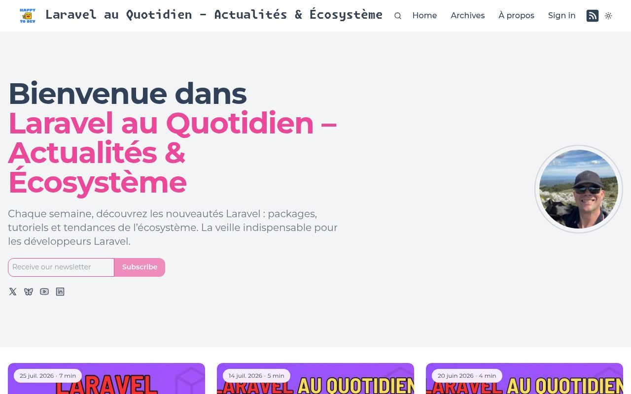 Homepage screenshot of laravel-au-quotidien.happyto.dev