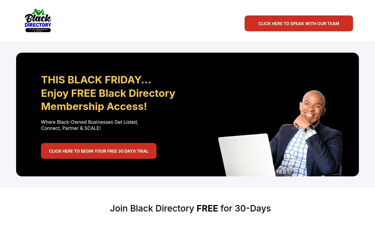 Homepage screenshot of largestblackdirectory.com