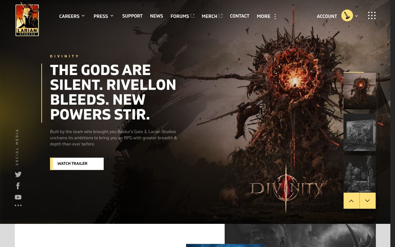 Homepage screenshot of larian.com