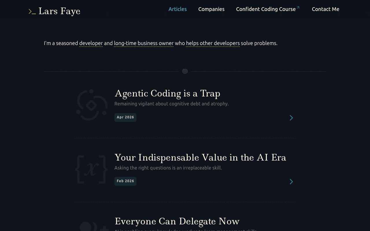 Homepage screenshot of larsfaye.com