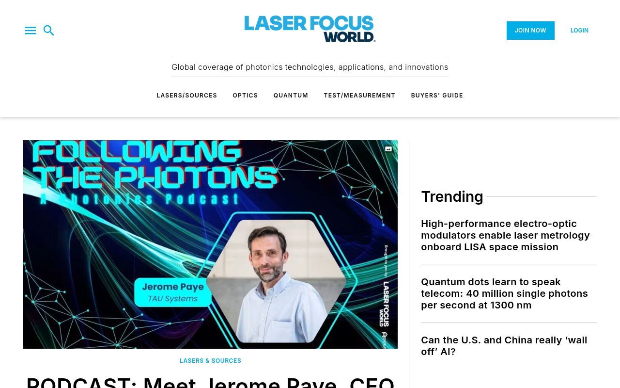 Homepage screenshot of laserfocusworld.com
