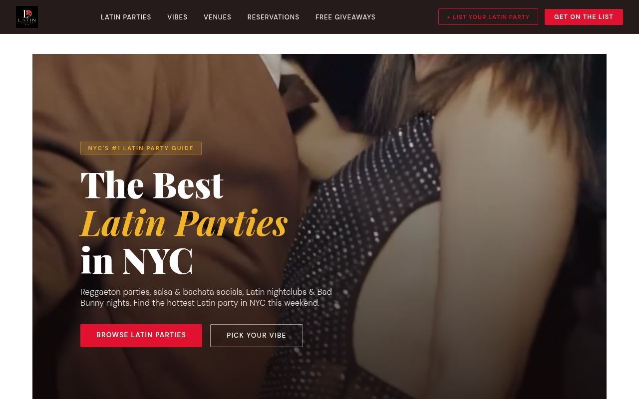Homepage screenshot of latinpartiesnyc.com