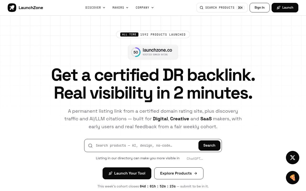 Homepage screenshot of launchzone.co