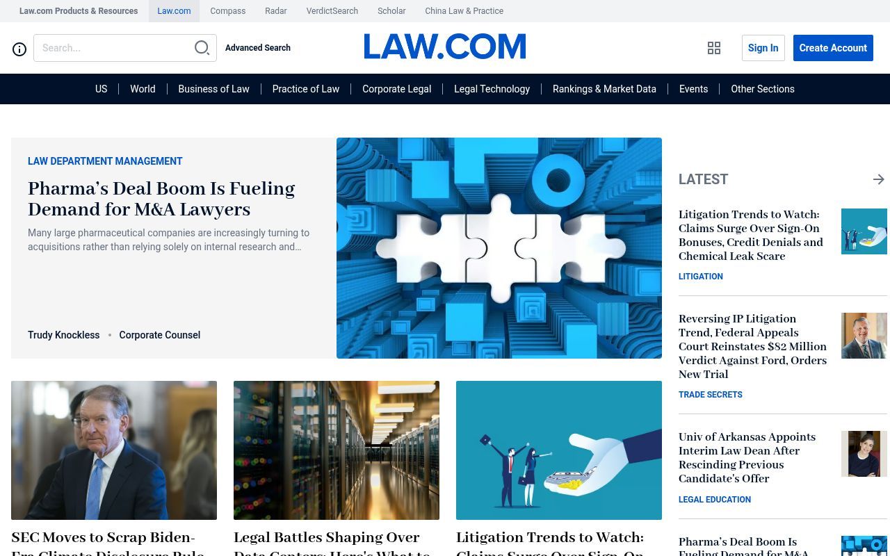 Homepage screenshot of law.com