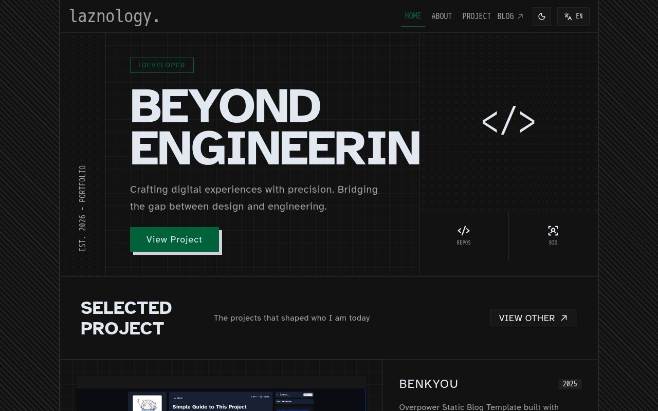 Homepage screenshot of laznology.dev