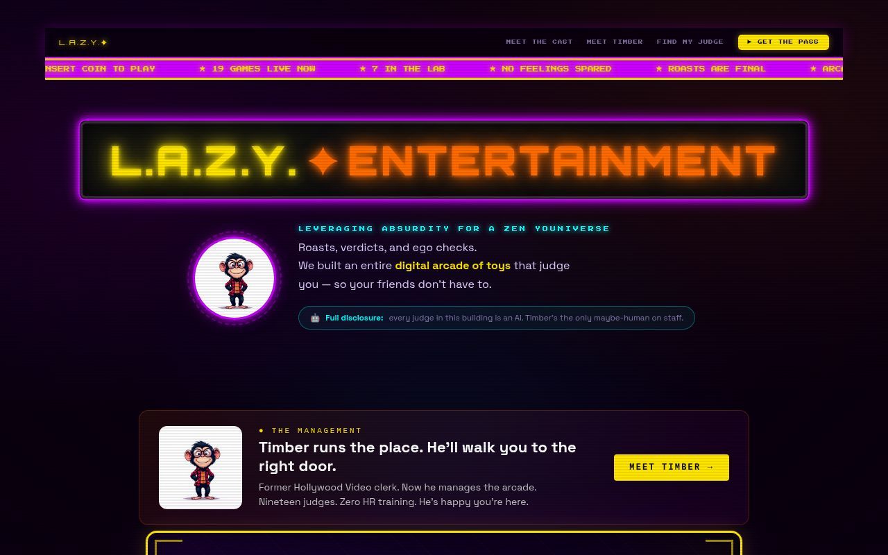 Homepage screenshot of lazyent.com