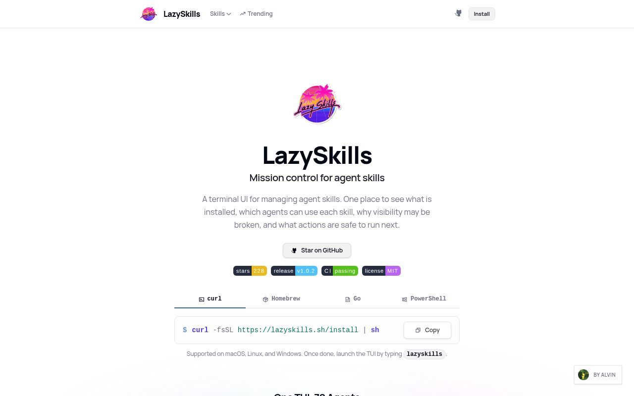 Homepage screenshot of lazyskills.sh