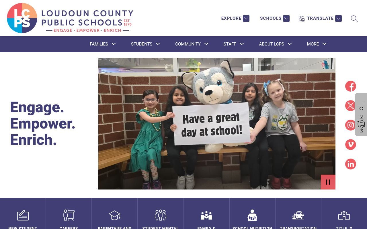 Homepage screenshot of lcps.org