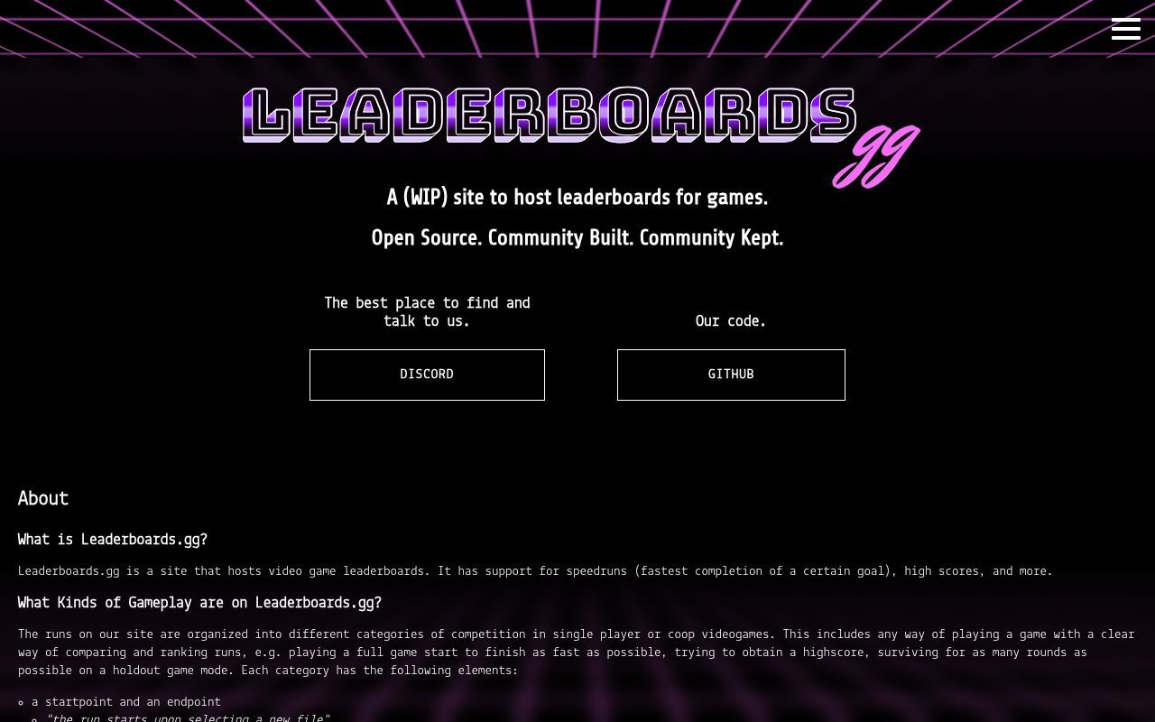 Homepage screenshot of leaderboards.gg
