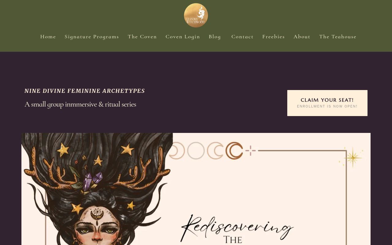 Homepage screenshot of leandrawitchwood.com