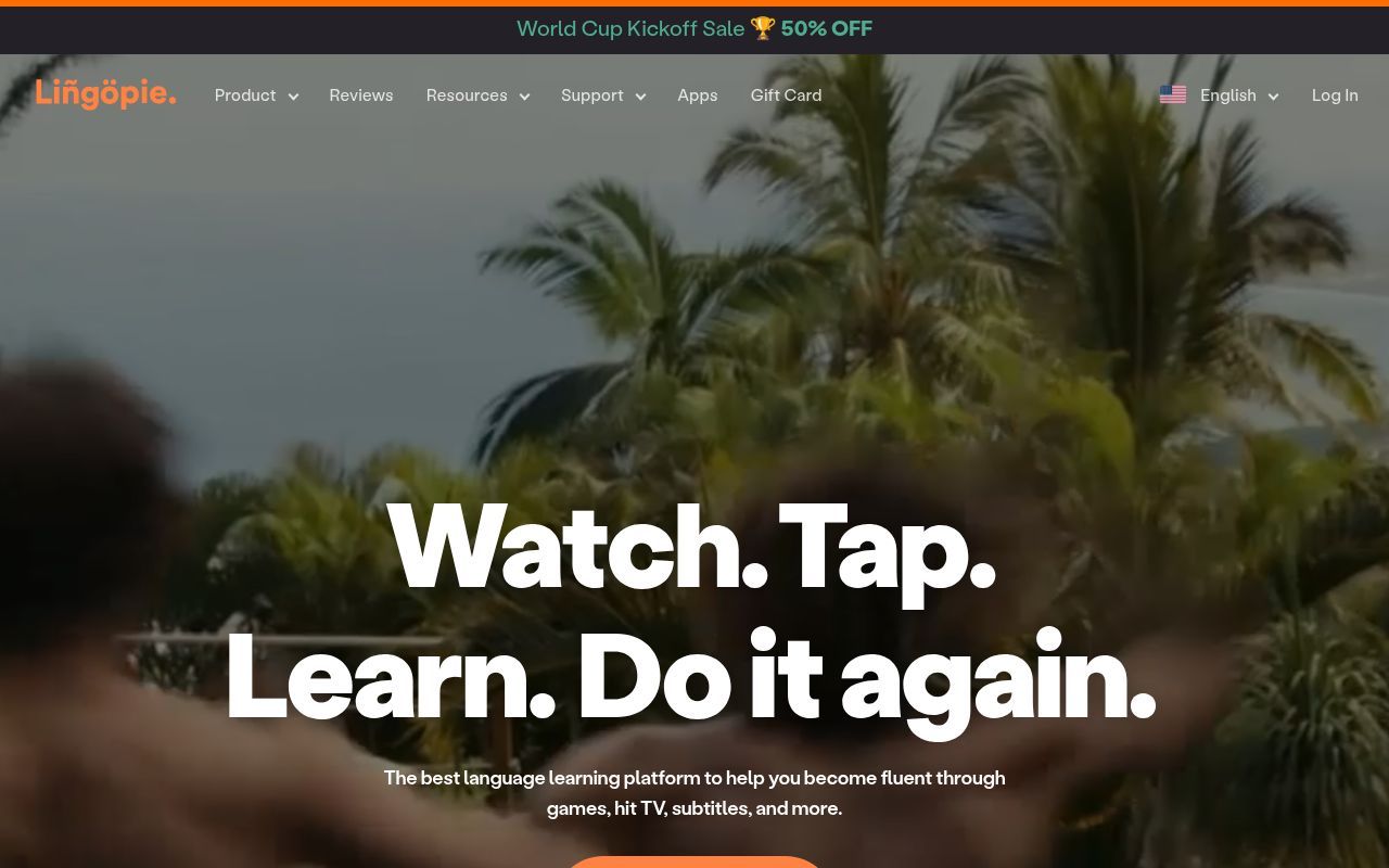 Homepage screenshot of learn.lingopie.com