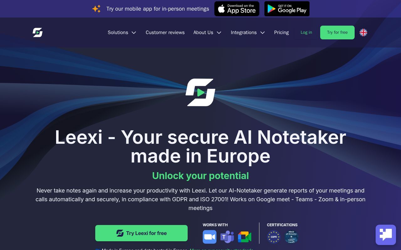 Homepage screenshot of leexi.ai
