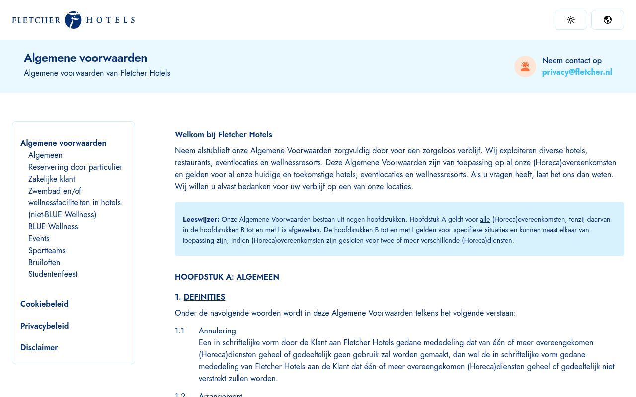 Homepage screenshot of legal.fletcher.nl