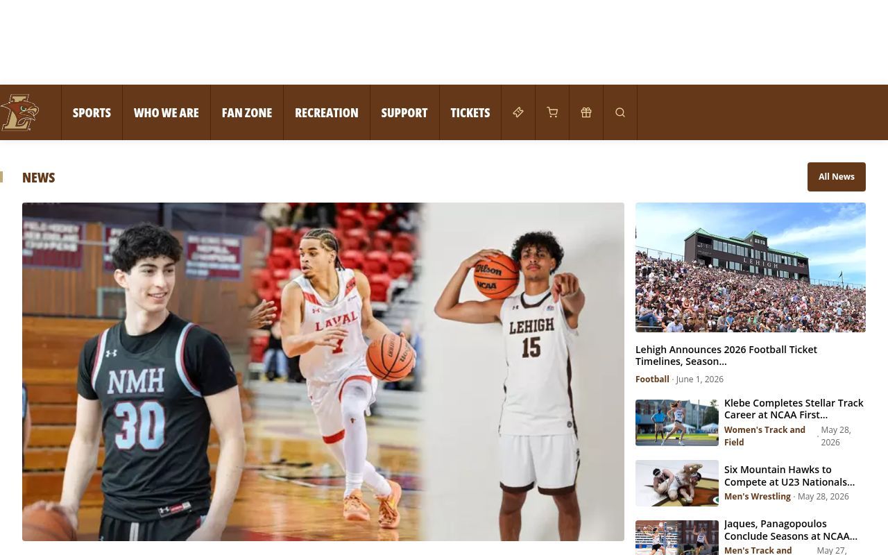 Homepage screenshot of lehighsports.com