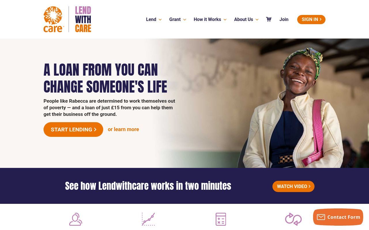 Homepage screenshot of lendwithcare.org
