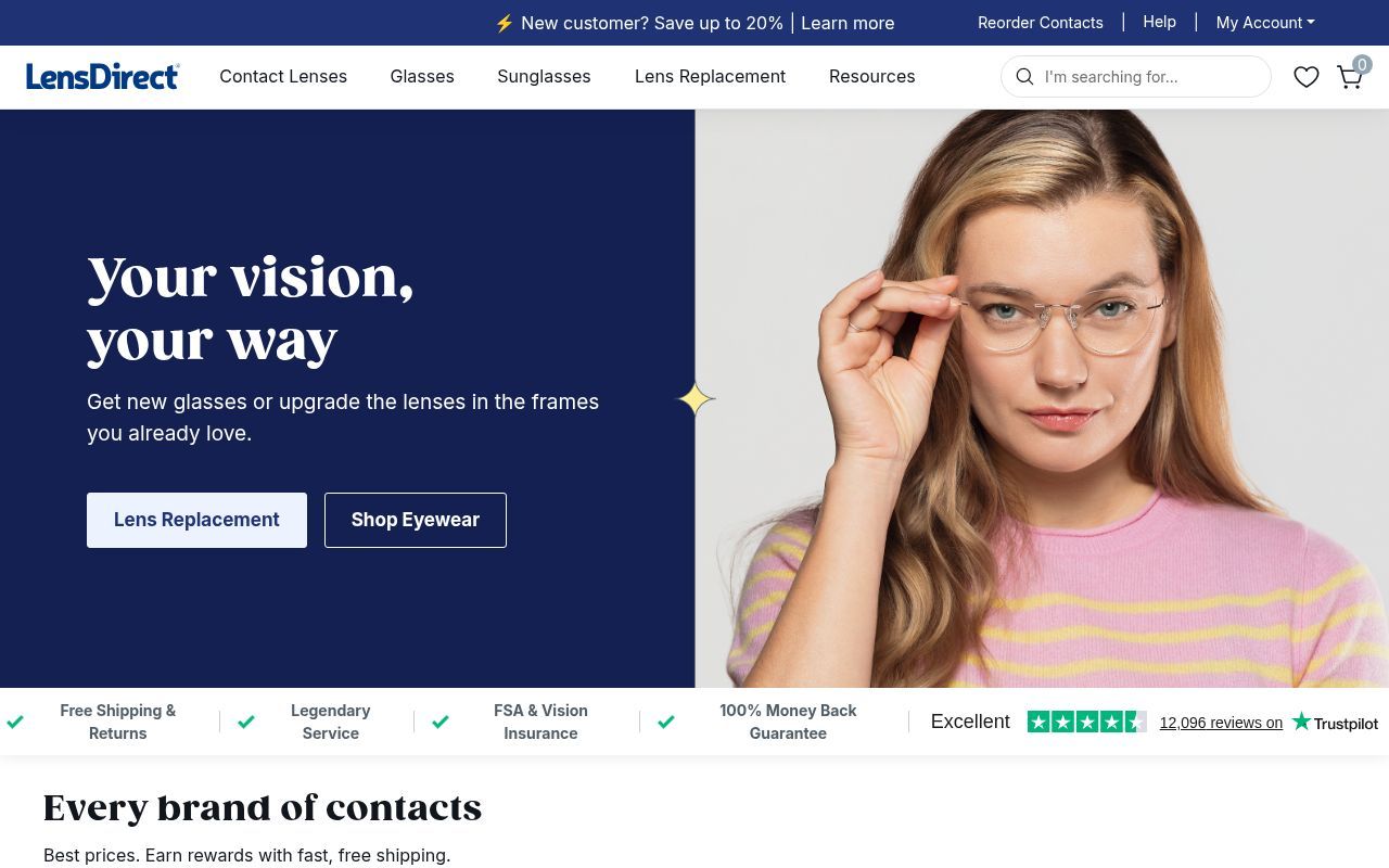 Homepage screenshot of lensdirect.com