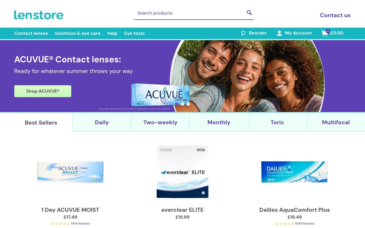Homepage screenshot of lenstore.co.uk