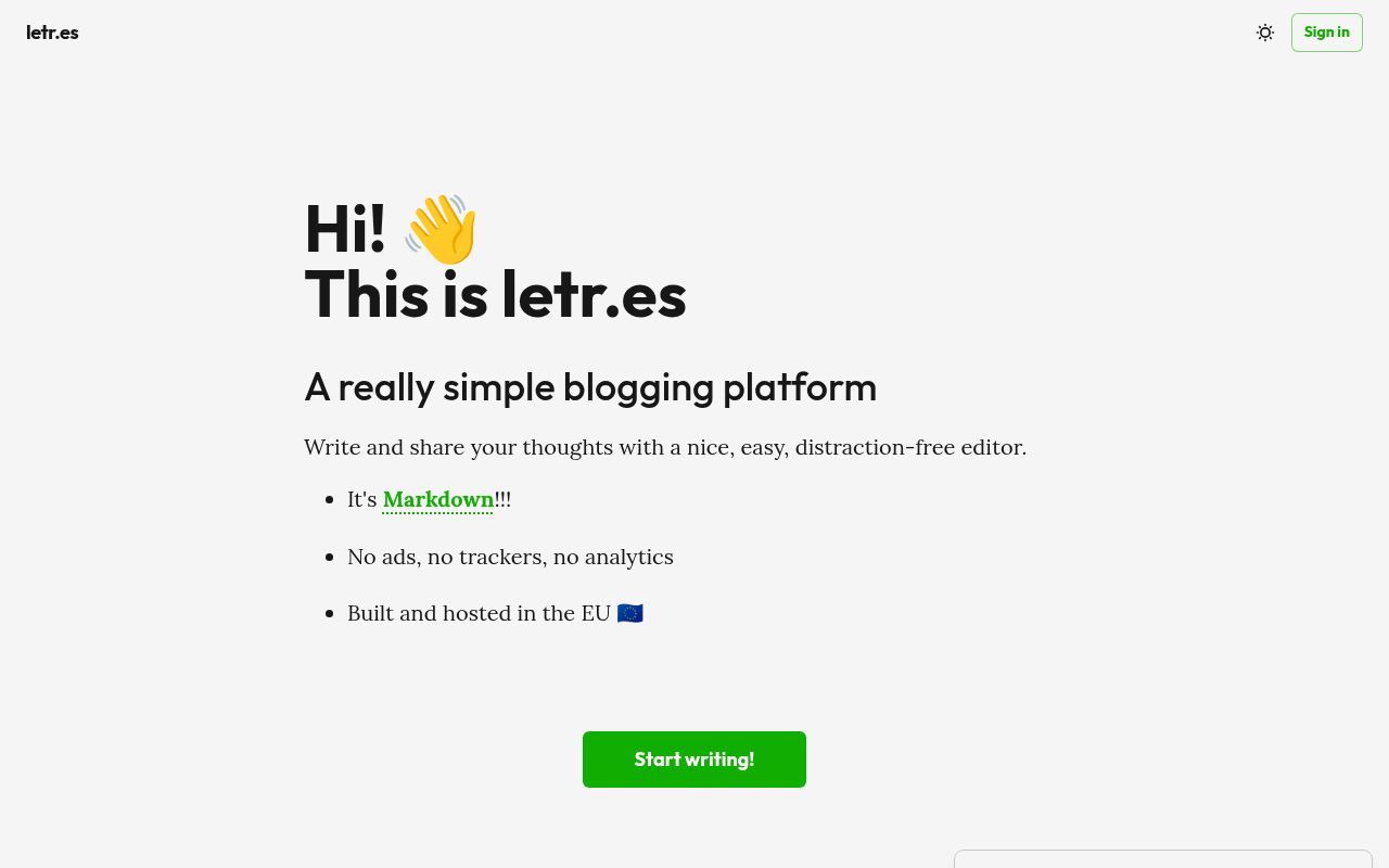 Homepage screenshot of letr.es
