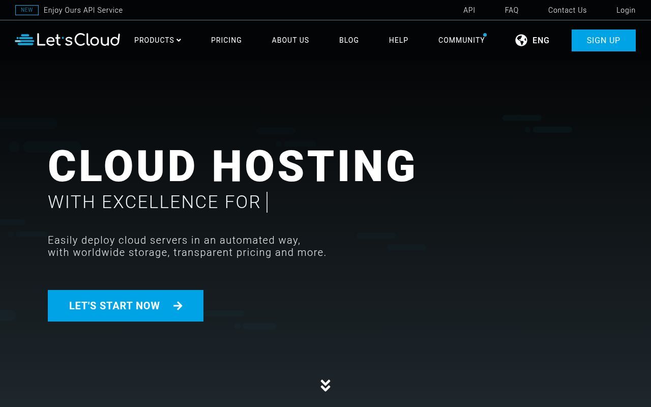 Homepage screenshot of letscloud.io